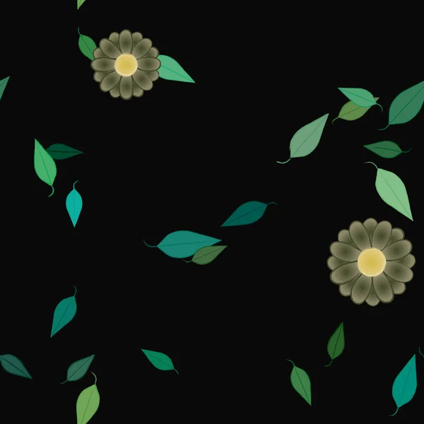 Eenvoudige Bloemen Met Groene Bladeren Vrije Samenstelling Vector Illustratie — Stockvector