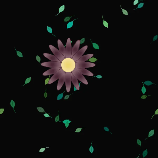 Flores Simples Con Hojas Verdes Composición Libre Ilustración Vectorial — Archivo Imágenes Vectoriales