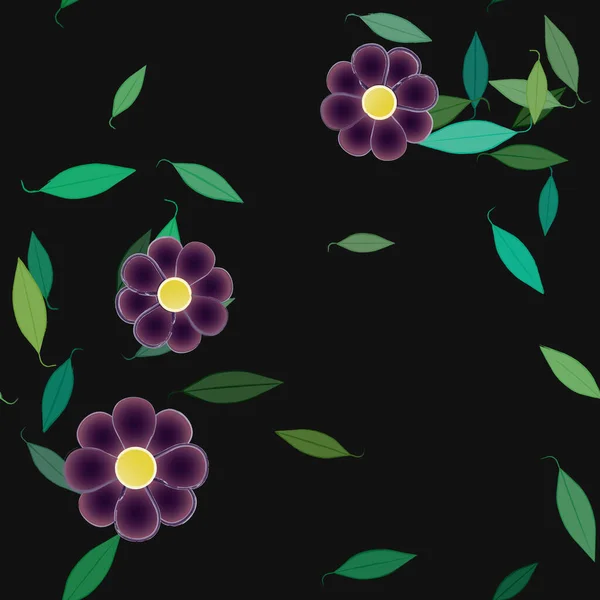 Flores Simples Con Hojas Verdes Composición Libre Ilustración Vectorial — Archivo Imágenes Vectoriales