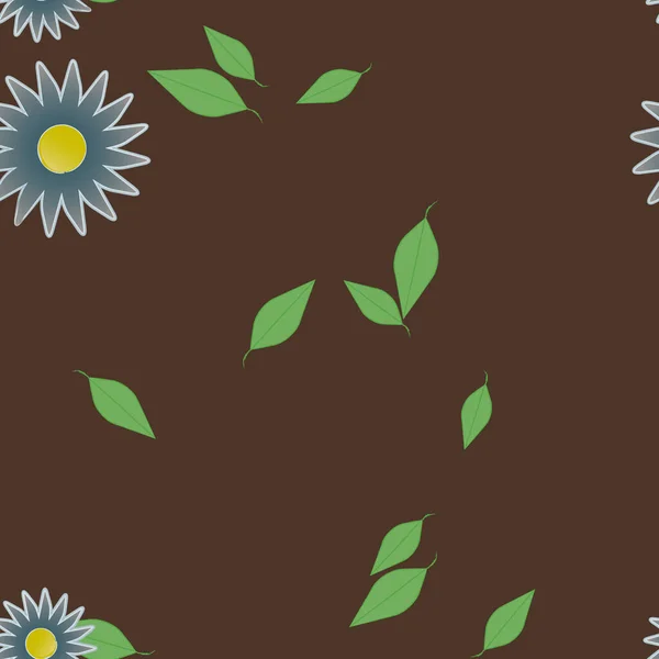 Flores Simples Con Hojas Verdes Composición Libre Ilustración Vectorial — Vector de stock