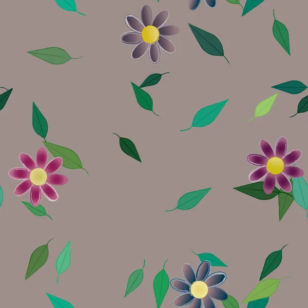 Enkla Blommor Med Gröna Blad Fri Sammansättning Vektor Illustration — Stock vektor