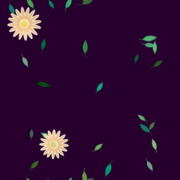 Flores Simples Con Hojas Verdes Composición Libre Ilustración Vectorial — Archivo Imágenes Vectoriales