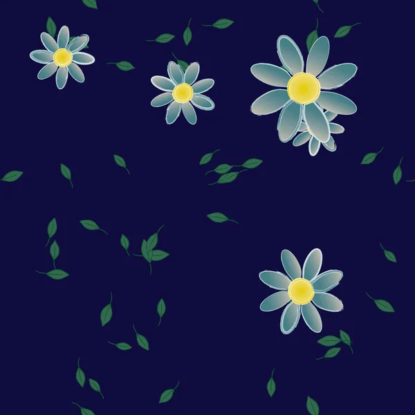 Flores Simples Con Hojas Verdes Composición Libre Ilustración Vectorial — Vector de stock