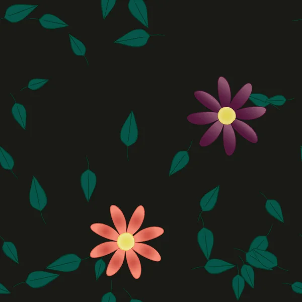 Fleurs Simples Avec Des Feuilles Vertes Composition Libre Illustration Vectorielle — Image vectorielle