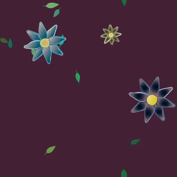 Flores Simples Con Hojas Verdes Composición Libre Ilustración Vectorial — Archivo Imágenes Vectoriales