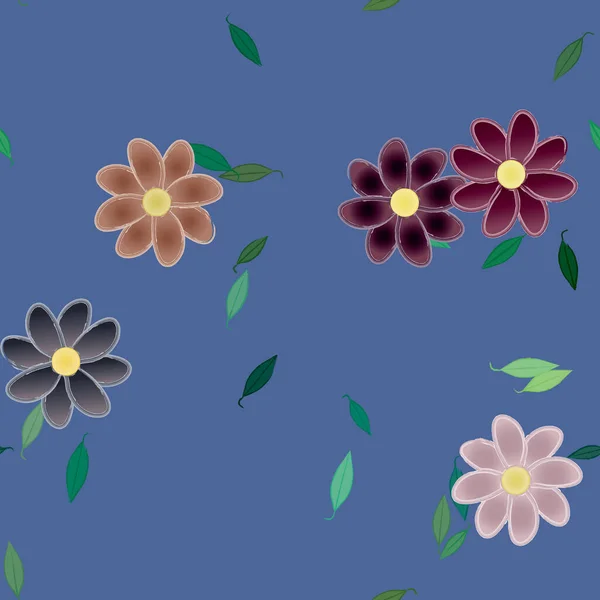 Flores Simples Con Hojas Verdes Composición Libre Ilustración Vectorial — Vector de stock