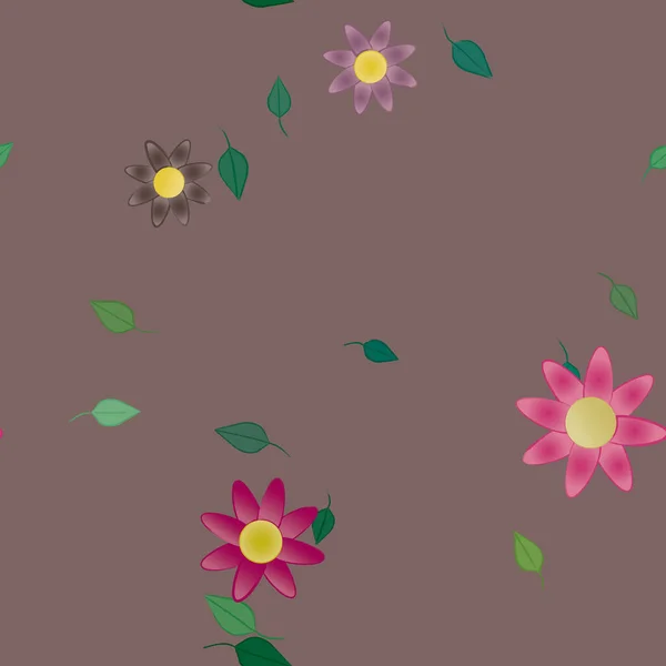 Fleurs Simples Avec Des Feuilles Vertes Composition Libre Illustration Vectorielle — Image vectorielle