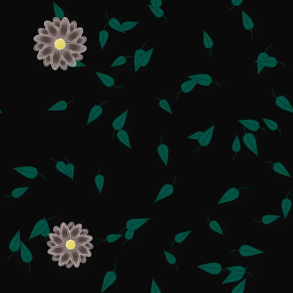 Fleurs Simples Avec Des Feuilles Vertes Composition Libre Illustration Vectorielle — Image vectorielle