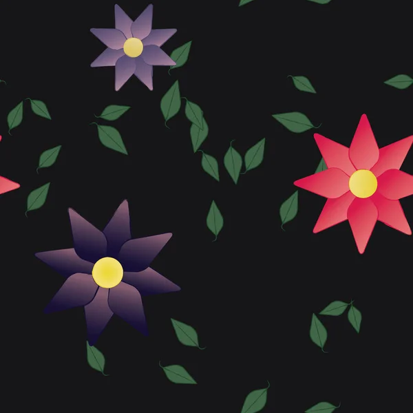 Flores Simples Con Hojas Verdes Composición Libre Ilustración Vectorial — Archivo Imágenes Vectoriales