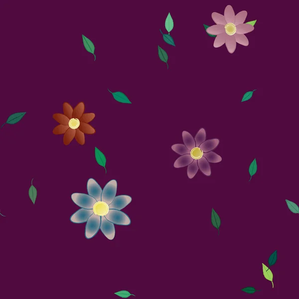 Fleurs Simples Avec Des Feuilles Vertes Composition Libre Illustration Vectorielle — Image vectorielle