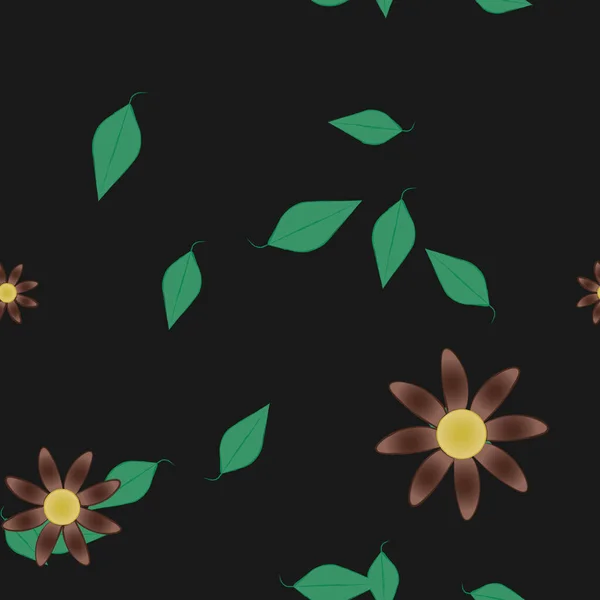 Fleurs Simples Avec Des Feuilles Vertes Composition Libre Illustration Vectorielle — Image vectorielle