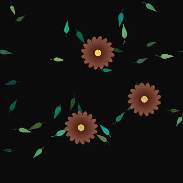 Fleurs Simples Avec Des Feuilles Vertes Composition Libre Illustration Vectorielle — Image vectorielle