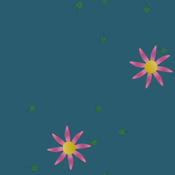 Flores Simples Con Hojas Verdes Composición Libre Ilustración Vectorial — Archivo Imágenes Vectoriales