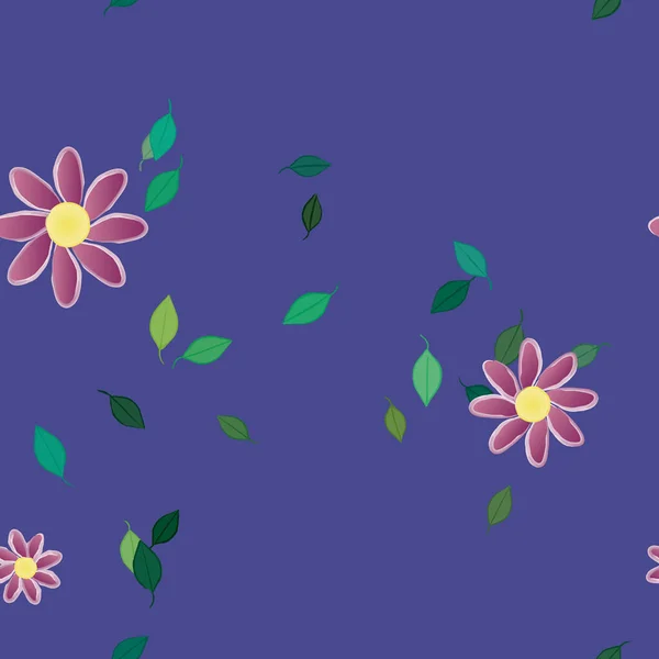 Flores Simples Con Hojas Verdes Composición Libre Ilustración Vectorial — Archivo Imágenes Vectoriales