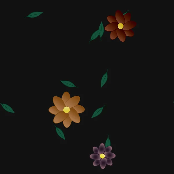 Fleurs Simples Avec Des Feuilles Vertes Composition Libre Illustration Vectorielle — Image vectorielle