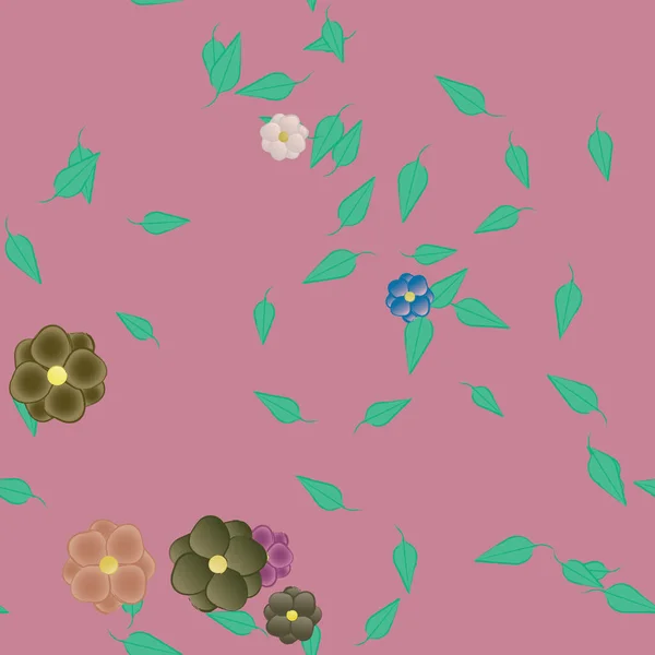 Enkla Blommor Med Gröna Blad Fri Sammansättning Vektor Illustration — Stock vektor