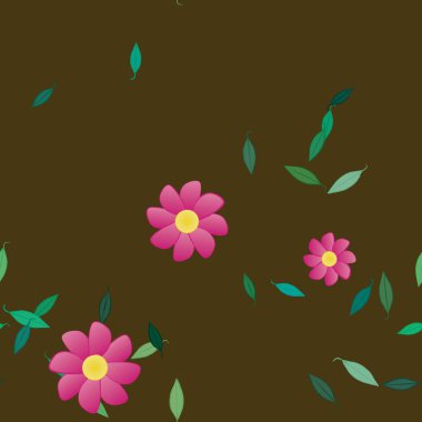 Basit çiçek ve yapraklarla dizayn kompozisyonu, vektör illüstrasyonu