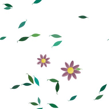 Basit çiçek ve yeşil yapraklı tasarım kompozisyonu, vektör illüstrasyonu