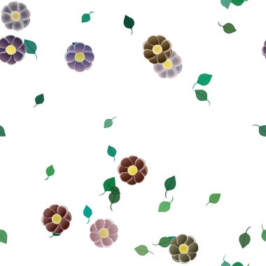 Basit çiçek ve yeşil yapraklı tasarım kompozisyonu, vektör illüstrasyonu