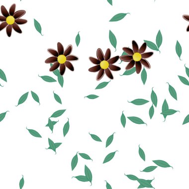 Basit çiçek ve yeşil yapraklı tasarım kompozisyonu, vektör illüstrasyonu