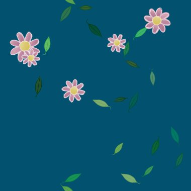 Basit çiçek ve yeşil yapraklı tasarım kompozisyonu, vektör illüstrasyonu