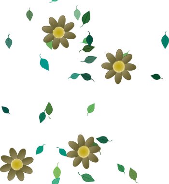 Basit çiçek ve yeşil yapraklı tasarım kompozisyonu, vektör illüstrasyonu