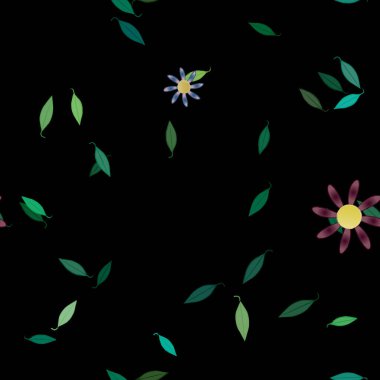 Basit çiçek ve yeşil yapraklı tasarım kompozisyonu, vektör illüstrasyonu