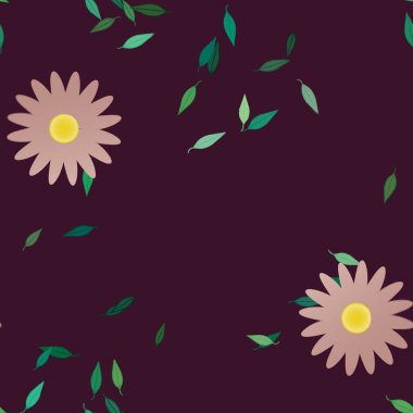 Basit çiçek ve yeşil yapraklı tasarım kompozisyonu, vektör illüstrasyonu