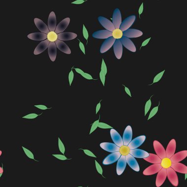 Basit çiçek ve yeşil yapraklı tasarım kompozisyonu, vektör illüstrasyonu