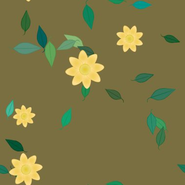 Basit çiçek ve yeşil yapraklı tasarım kompozisyonu, vektör illüstrasyonu