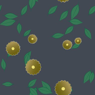 Basit çiçek ve yeşil yapraklı tasarım kompozisyonu, vektör illüstrasyonu