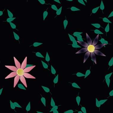 Basit çiçek ve yeşil yapraklı tasarım kompozisyonu, vektör illüstrasyonu