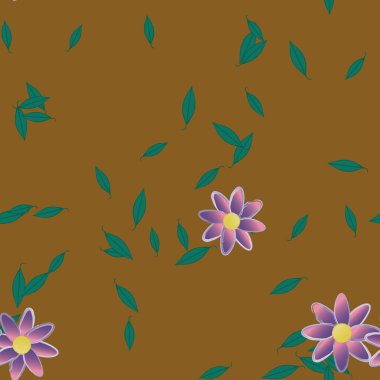 Basit çiçek ve yeşil yapraklı tasarım kompozisyonu, vektör illüstrasyonu