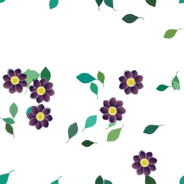 Basit çiçek ve yeşil yapraklı tasarım kompozisyonu, vektör illüstrasyonu