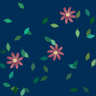 Basit çiçek ve yeşil yapraklı tasarım kompozisyonu, vektör illüstrasyonu