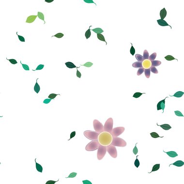 Basit çiçek ve yeşil yapraklı tasarım kompozisyonu, vektör illüstrasyonu