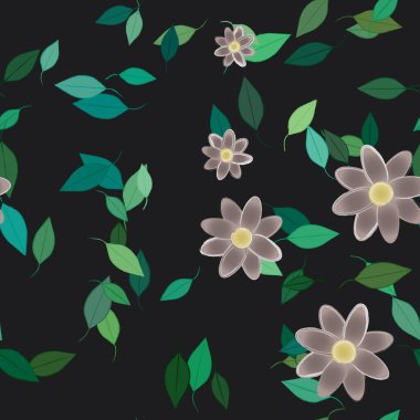 Basit çiçek ve yeşil yapraklı tasarım kompozisyonu, vektör illüstrasyonu