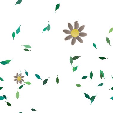 Basit çiçek ve yeşil yapraklı tasarım kompozisyonu, vektör illüstrasyonu