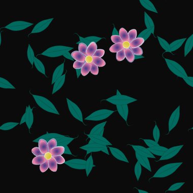 Basit çiçek ve yeşil yapraklı tasarım kompozisyonu, vektör illüstrasyonu