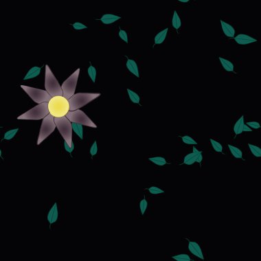 Basit çiçek ve yeşil yapraklı tasarım kompozisyonu, vektör illüstrasyonu