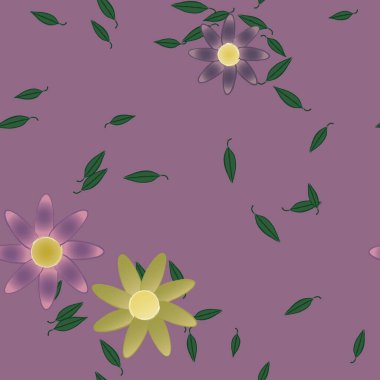 Basit çiçek ve yeşil yapraklı tasarım kompozisyonu, vektör illüstrasyonu