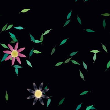 Basit çiçek ve yeşil yapraklı tasarım kompozisyonu, vektör illüstrasyonu