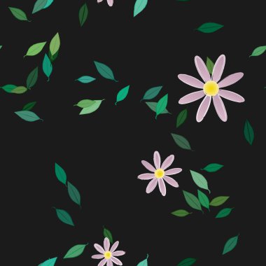 Basit çiçek ve yeşil yapraklı tasarım kompozisyonu, vektör illüstrasyonu