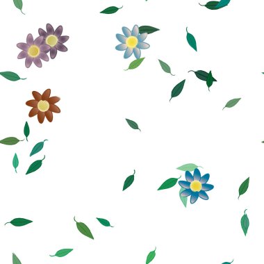 Basit çiçek ve yeşil yapraklı tasarım kompozisyonu, vektör illüstrasyonu