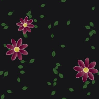 Basit çiçek ve yeşil yapraklı tasarım kompozisyonu, vektör illüstrasyonu