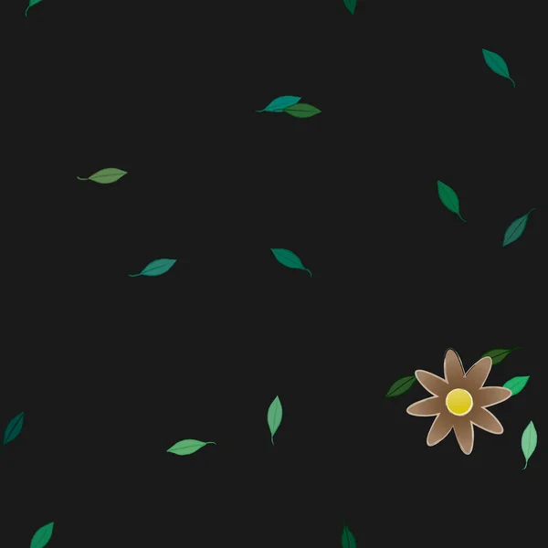 Composición Diseño Con Flores Simples Hojas Verdes Ilustración Vectorial — Vector de stock