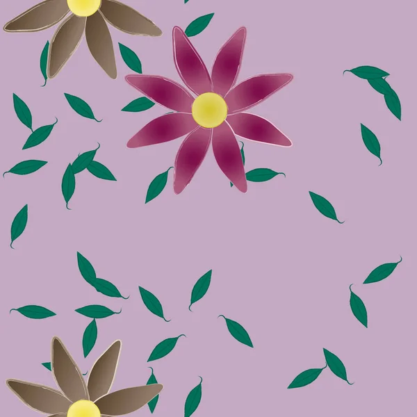 Composición Diseño Con Flores Simples Hojas Verdes Ilustración Vectorial — Archivo Imágenes Vectoriales