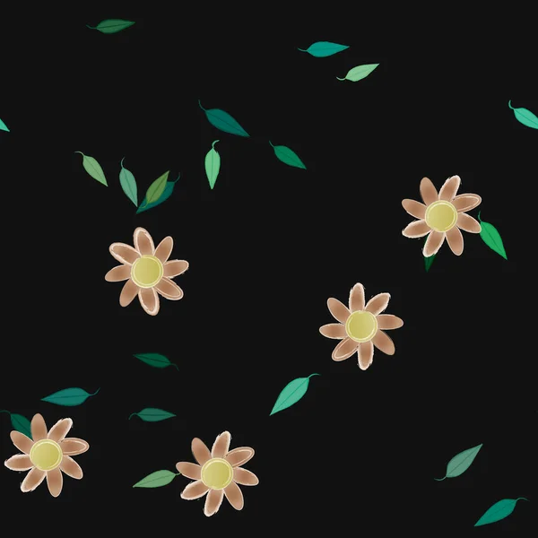 Composição Design Com Flores Simples Folhas Verdes Ilustração Vetorial —  Vetores de Stock