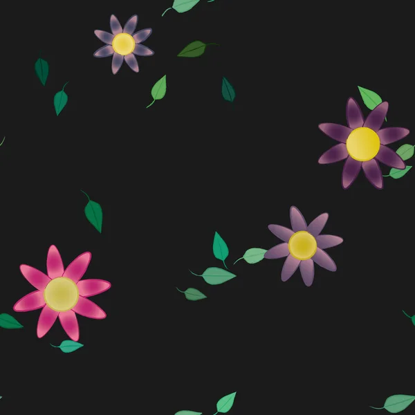 Composição Design Com Flores Simples Folhas Verdes Ilustração Vetorial — Vetor de Stock