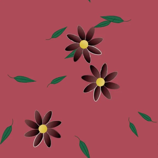 Composição Design Com Flores Simples Folhas Verdes Ilustração Vetorial — Vetor de Stock